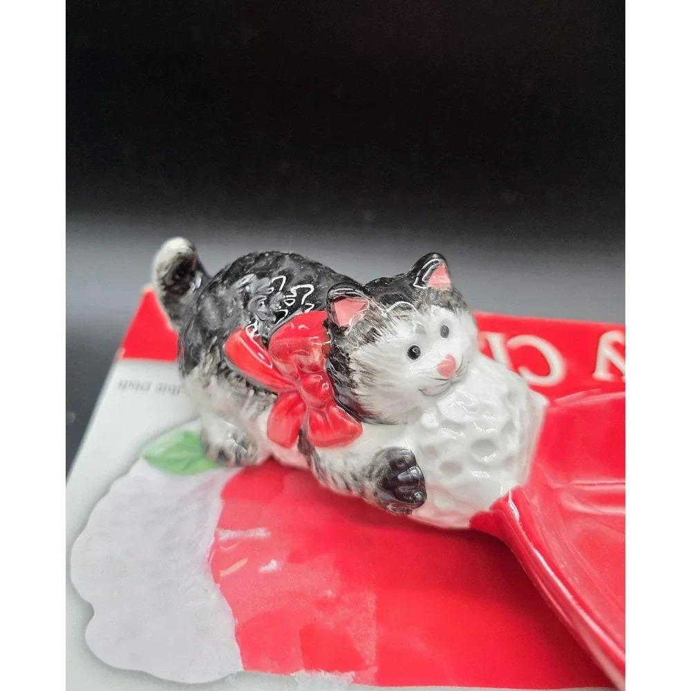 Fitz and Floyd Kitty Claus Tidbit Dish‎ New in Box Red Hat